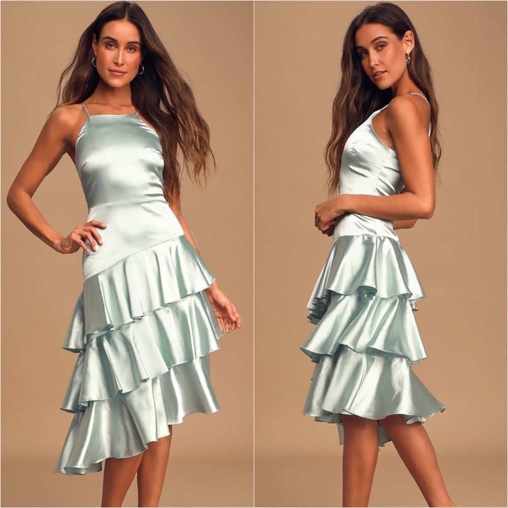 Lulus “Give Us A Twirl” Ruffle Layered Midi Dress